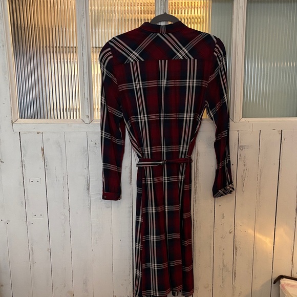 J. Jill Burgundy and Black Checkered Long Sleeve Dress - Picture 5 of 6